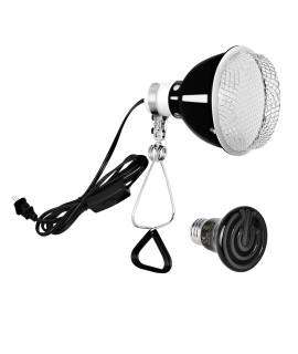 Simple Deluxe 25W Reptile Ceramic Heat Bulb No Light and 60W Dome Light Clamp lamp Fixture with 5.5 Inch Aluminum Reflector/Metal Guard for Amphibian Pet Terrariums Habitat, Snake, Black