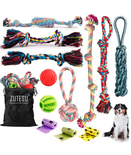 Zutesu Dog Chew Toy for Aggressive Chewer, 13 Pack Interactive Dog Toys Dog Rope Toys for Medium to Large Breed Dog, Almost Indestructible Puppy Teething Toys Tug of War for Training