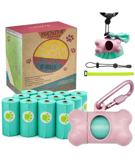 Dog Poop Pickup Bags Holder Dispenser with Standard-Sized Leak-Proof Scented Doggy Waste Bags and Carabiner with Safety Lock Plus Hook and Loop Fastener Never Loose on Leash Lead Again (Pink, 1 Holder 195 Bags) ?