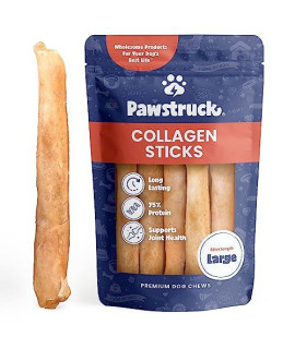 Pawstruck Natural Large 12 Beef Collagen Sticks for Dogs - Healthy Long Lasting Alternative to Traditional Rawhide - High Protein Treats w/Chondroitin & Glucosamine - 5 Count - Packaging May Vary