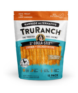 TRURANCH All-Natural Rawhide Alternative Dog Treats, 5 Sticks (Chicken), 50% Protein,Hydrolyzed Collagen Healthy Limited Ingredients Dog Chew, for Small, Medium and Large Dogs
