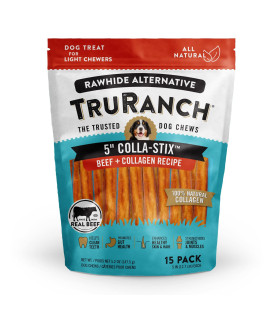 TRURANCH All-Natural Rawhide Alternative Dog Treats, 5 Sticks (Beef), with Hydrolyzed Collagen 50% Protein, Healthy Treats, Limited Ingredients Dog Chew, for Small, Medium, and Large Dogs