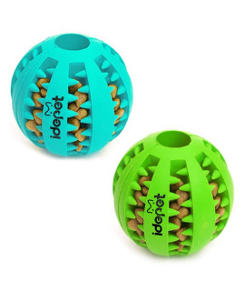 Idepet Dog Toy Ball, Nontoxic Bite Resistant Toy Ball for Pet Dogs Puppy Cat, Dog Pet Food Treat Feeder Chew Tooth Cleaning Ball Exercise Game IQ Training Ball (3.15 inch, Blue&Green)