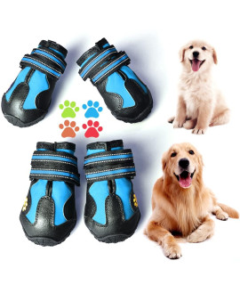 CovertSafe& Dog Boots for Dogs Non-Slip, Waterproof Dog Booties for Outdoor, Dog Shoes for Medium to Large Dogs 4Pcs with Rugged Sole Black-Blue Size 4: (2.6''x2.1'')(LxW) for 31-40 lbs