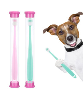 Molain Dog Toothbrush 360 Degree, 2 Set Silicone Handle Cat Toothbrushes with Storage Box, Puppy Dogs Pet Tooth Cleaning Kit (Pink+Blue)