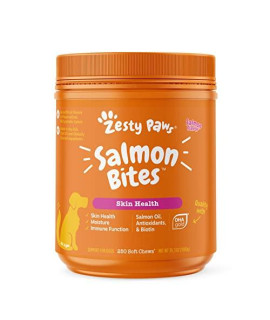 Zesty Paws Salmon Fish Oil Omega 3 for Dogs - with Wild Alaskan Salmon Oil - Anti Itch Skin & Coat + Allergy Support - Hip & Joint + Arthritis Dog Supplement + EPA & DHA - 250 Count