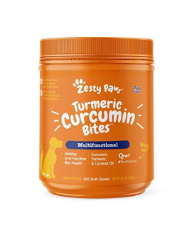 Zesty Paws Turmeric Curcumin for Dogs - for Hip & Joint Mobility Supports Canine Digestive Cardiovascular & Liver Health Coconut Oil for Skin Health with 95% Curcuminoids + BioPerine - 250 Count