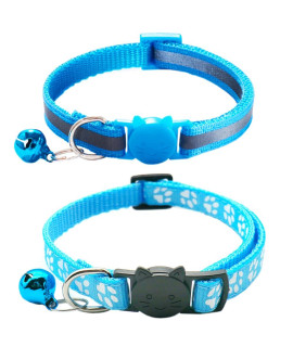 Qinao 2Pack cat collars Quick Release Reflective Kitten collar with Bell & Safety Release (SkyBlue)