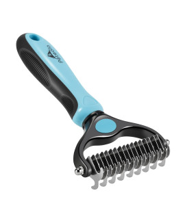 Peteola Pet Grooming Brush - 2 Sided Undercoat Rake for Cats & Dogs Comb - No More Nasty Shedding and Flying Hair - The Safe Dog Hair & Cat Hair Shedding Tool (Blue)
