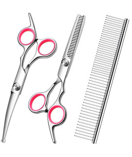 FAIGEO Dog Grooming Scissors with Safety Round TipsStainless Steel Professional Dog Grooming Kit - Thinning, CurvedScissorsand Comb for Dog Cat Pet