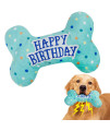 PrimePets Dog Birthday Toys, Plush Dog crinkle Squeaky Toys, Dog Birthday Party Supplies, Dog chew Toys for Small Medium Large Dogs (Bone)