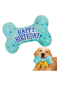 PrimePets Dog Birthday Toys, Plush Dog crinkle Squeaky Toys, Dog Birthday Party Supplies, Dog chew Toys for Small Medium Large Dogs (Bone)