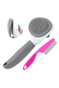 cat Brush for Shedding, cat Hair Brush with Release Button for Indoor cats Dogs Self cleaning grooming(grey)