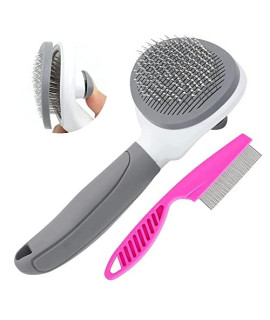 cat Brush for Shedding, cat Hair Brush with Release Button for Indoor cats Dogs Self cleaning grooming(grey)