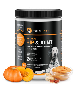 POINTPET Glucosamine for Dogs - Peanut Butter & Pumpkin Flavored Hip and Joint Supplement - Dog Mobility Soft Chews with Chondroitin & MSM for Hips and Joints with Omega 3, 120cnt