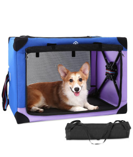 Ownpets Portable Dog Crate Collapsible Travel Dog Soft Crate 3-Door Dog Kennel for Indoor and Outdoor(Blue and Purple)