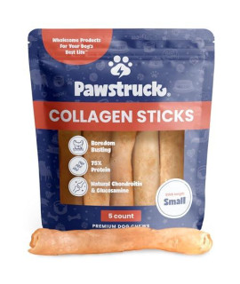 Pawstruck Natural 5-7 Beef Collagen Sticks for Dogs - Healthy Long Lasting Alternative to Traditional Rawhide - High Protein Low Fat Dental Treats w/Chondroitin & Glucosamine - 5 Count