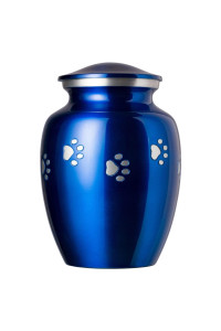 Best Friend Services Pet Urn - Ottillie Paws Legacy Memorial Pet Cremation Urns for Dogs and Cats Ashes Hand Carved Aluminium Memory Keepsake Urn (Sapphire Blue, Pewter Horizontal Paws, X-Large)