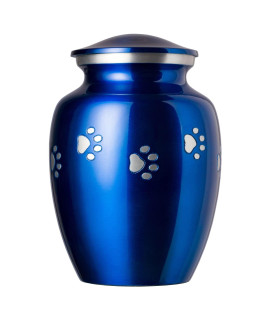Best Friend Services Pet Urn - Ottillie Paws Legacy Memorial Pet Cremation Urns for Dogs and Cats Ashes Hand Carved Aluminium Memory Keepsake Urn (Sapphire Blue, Pewter Horizontal Paws, X-Large)