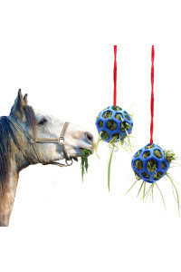 Besimple 2 Pack Horse Treat Ball Hay Feeder Toy, Goat Feeder Ball Hanging Feeding Toy for Horse Goat Sheep Relieve Stress(Blue)