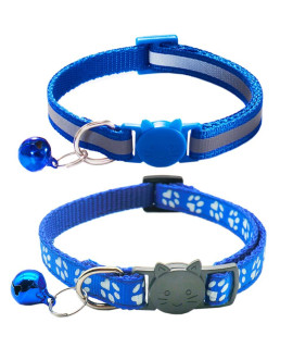 Qinao 2Pack cat collars Quick Release Reflective Kitten collar with Bell & Safety Release (Navy Blue)