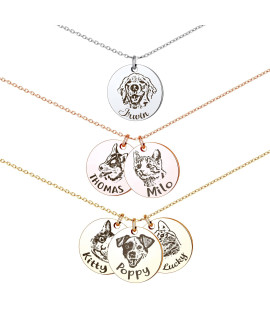 Anavia Personalized Pet Portrait Necklace, Handmade Pet Dog Cat Memorial Jewelry Gift, Customized Round Disc Photo Engraved Necklace Pet Gifts for Animal Lover Dog Mom(4 Disc, Gold)