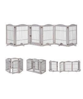 unipaws 132?Extra Wide Dog Gate and Pet Playpen, Free Standing Tall Dog Fence with Walk Through Door, Dog Barriers for Home, Use as Indoor Dogs Cats Pen, Rabbit Pen, Baby Gate, Weathered Grey