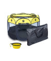Coopupet Pet Playpen, Foldable Dog Playpen, Portable Dog Pen, Octagon Puppy Playpen Indoor, Exercise Kennel Dog Tent for Dogs/Cats/Rabbits + Free Carrying Case + Free Travel Bowl (Yellow+Black, M)