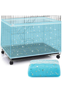 Large Bird Cage Cover Birdcage Nylon Mesh Net Cover Seed Feather Catcher Twinkle Star Universal Birdcage Cover Bird Seed Guard Skirt for Parakeet Macaw African Round Square Cage (Blue,XL)