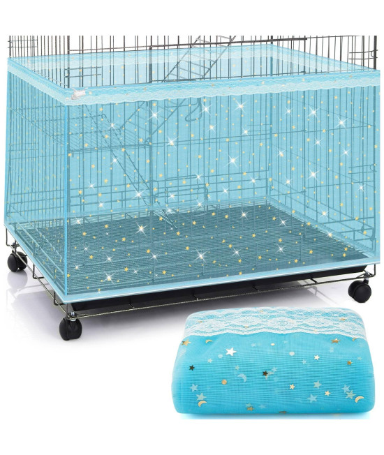 Large Bird Cage Cover Birdcage Nylon Mesh Net Cover Seed Feather Catcher Twinkle Star Universal Birdcage Cover Bird Seed Guard Skirt for Parakeet Macaw African Round Square Cage (Blue,XL)