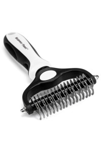 Maxpower Planet Pet grooming Brush - Double Sided Shedding and Dematting Undercoat Rake for Dogs, cats - Extra Wide Dog grooming Brush, Dog Brush for Shedding, cat Brush, Dog Brush, Pet comb, White