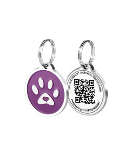 Pet Dwelling Premium QR Code Pet ID Tags - Dog Tags and Cat Tags, Connect to Online Pet Profile, Receive Instant Scanned Tag Location Email Alert(Purple Paw)