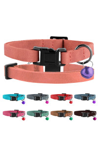Murom Breakaway Cat Collar Leather Soft Adjustable Pet Kitten Collars with Bell Pink Brown Blue Green Red (Peach)
