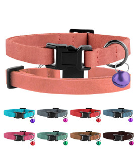 Murom Breakaway Cat Collar Leather Soft Adjustable Pet Kitten Collars with Bell Pink Brown Blue Green Red (Peach)