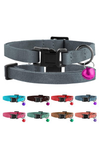 Murom Breakaway Cat Collar Leather Soft Adjustable Pet Kitten Collars with Bell Pink Brown Blue Green Red (Graphite)