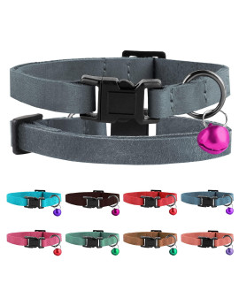 Murom Breakaway Cat Collar Leather Soft Adjustable Pet Kitten Collars with Bell Pink Brown Blue Green Red (Graphite)