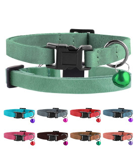 XinNuoShangMao Breakaway Cat Collar Leather Soft Adjustable Pet Kitten Collars with Bell Pink Brown Blue Green Red (Green) (Green) (Green)