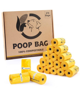 Codirom Certified Compostable Dog Poop Bags, 270 Count Eco Friendly and Leakproof Dog Waste Bags, Easy Open 100% Maize Yellow Poop Bag for Dog, 15 Doggy Bags Per Roll (18 rolls)