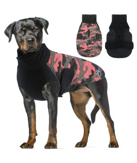 Dog Winter Coat Pet Clothes for Cold Weather, Reflective Insulated Dog Jacket Waterproof, Warm Snow Coat for Large Dogs, Pink Camo XXL