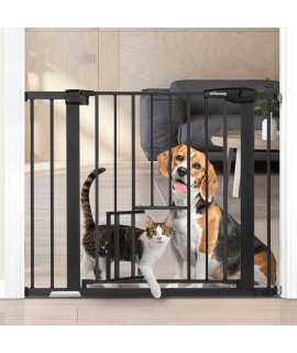 Dog Gate Extra Wide Tall Durable Pet Gate Easy Walk Thru Dog Fence Gate with Pet Door for Stairs Doorways House, Fits Openings 29.5-40.5, Pressure Mounted