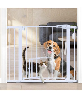 Dog Gate Durable Pet Gate Easy Walk Thru Dog Fence Gate with Pet Door for Stairs Doorways House, Fits Openings 29.5-40.5, Pressure Mounted
