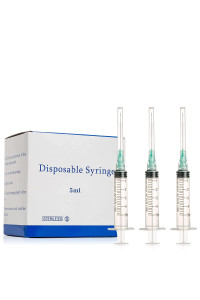 100Pack Disposable 5ml Syringe with 21g 15inch Needle Lab Supplies, Individually Packaged