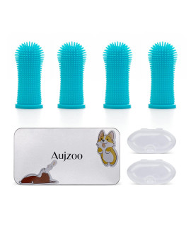 Aujzoo Dog Toothbrush, 360A Pets Teeth cleaning Toothbrush for Dogs cats Dental care , Silicone Finger Teeth Brush Set of 4