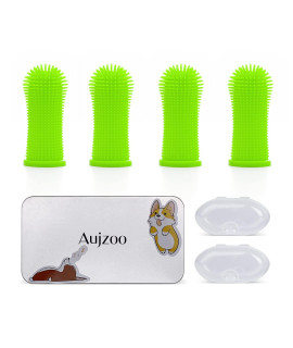 Aujzoo Dog Toothbrush Set (4 Packs), 360A Pets Teeth cleaning Toothbrush for Dogs cats Dental care , Silicone Finger Teeth Brush