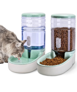 Automatic Dog Cat Feeder and Water Dispenser Gravity Food Feeder and Waterer Set with Pet Food Bowl for Small Medium Dog Puppy Kitten, Large Capacity 1 Gallon x 2