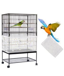 Daoeny Large Bird Cage Cover, Bird Cage Seed Catcher, Adjustable Soft Nylon Mesh Net with Twinkle Moon Star, Birdcage Cover Skirt Seed Guard for Parrot Parakeet Macaw Round Square Cages (White)
