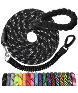 Long Dog Leash 15 FT: Heavy Duty Rope Leashes for Dogs Training with Swivel Lockable Hook Reflective Threads Bungee and Padded Handle - Dog Lead for Large Small Medium Dogs Outside Walking Hiking