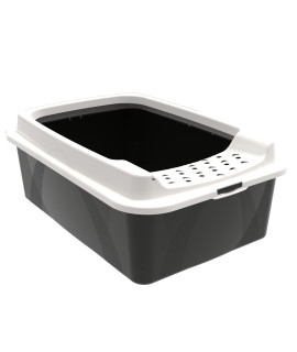 Rotho MyPet Eco Bonnie Cat Litter Tray with Top Entrance, Plastic (PP Recycled), Black/White, M, 57.2 x 39.3 x 20.9 cm