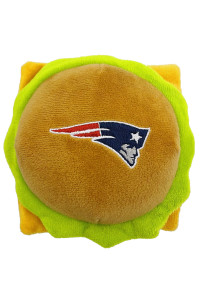 Pets First NFL New England Patriots cheese Burger Plush Dog cAT Squeak Toy - cutest Stadium HAMBERgER Snack Plush Toy for Dogs cats with Inner Squeaker Beautiful Football Team NameLogo