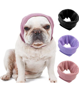 Treonca Quiet Ears for Dogs 3Pack Dog Snoods Ear Covers for Noise (Black+Pink+Purple) (Large)